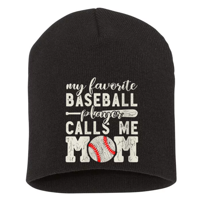 Womens My Favorite Baseball Player Calls Me Mom Cheer Mother Short Acrylic Beanie