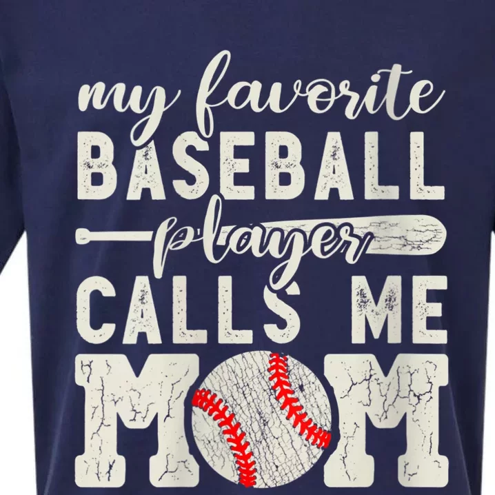 Womens My Favorite Baseball Player Calls Me Mom Cheer Mother Sueded Cloud Jersey T-Shirt