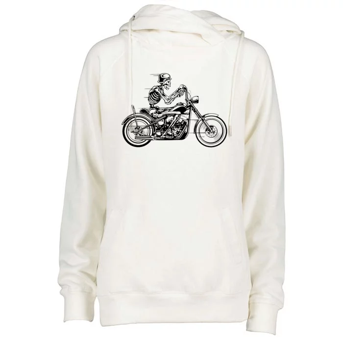 Wo Motorcycle Great Gift Motif Biker Funny Gift Road Trip Freedom Skull Gift Womens Funnel Neck Pullover Hood