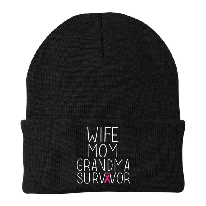 Wife Mom Grandma Survivor - Breast Cancer Shirt Gift Knit Cap Winter Beanie