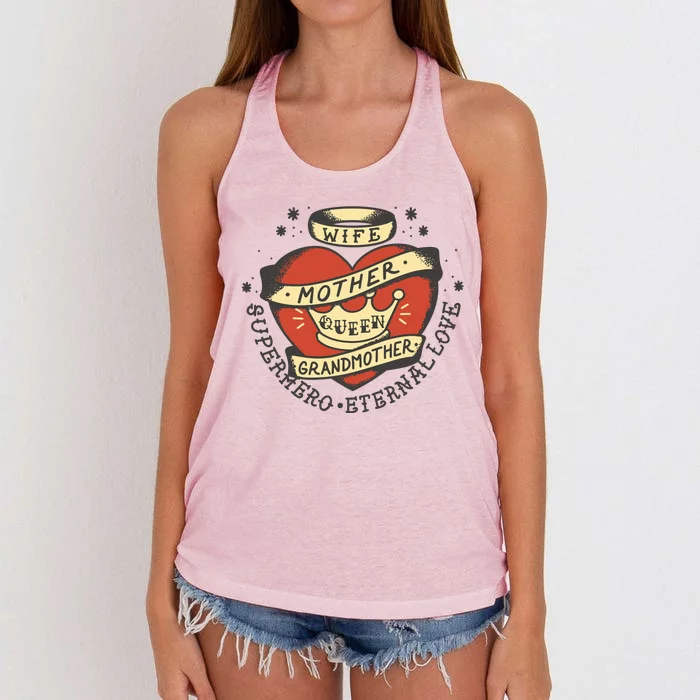 Wife Mother Grandmother Queen Heart Gift Women's Knotted Racerback Tank