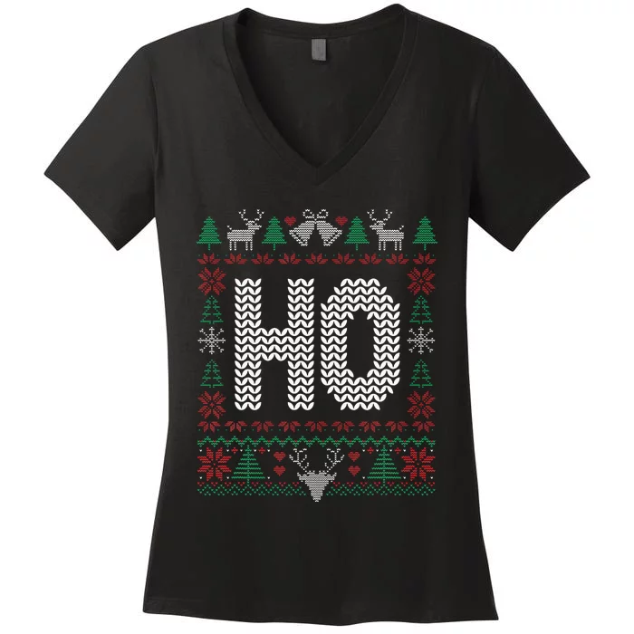 Where My HoS At Ho Matching Couple Christmas Ugly Women's V-Neck T-Shirt