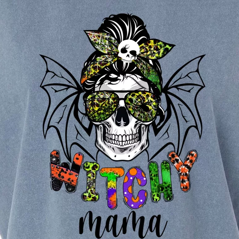 Witchy Mama Halloween Skull Witch Mom Spooky Cool Gift Garment-Dyed Women's Muscle Tee