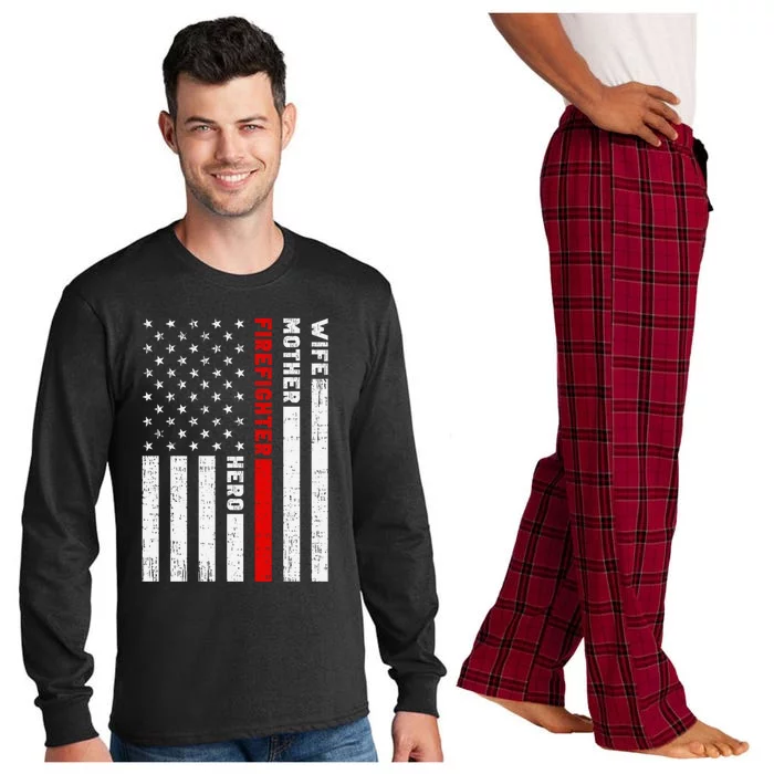 Wife Mother Hero Female Firefighter Thin Red Line Flag Gift Long Sleeve Pajama Set