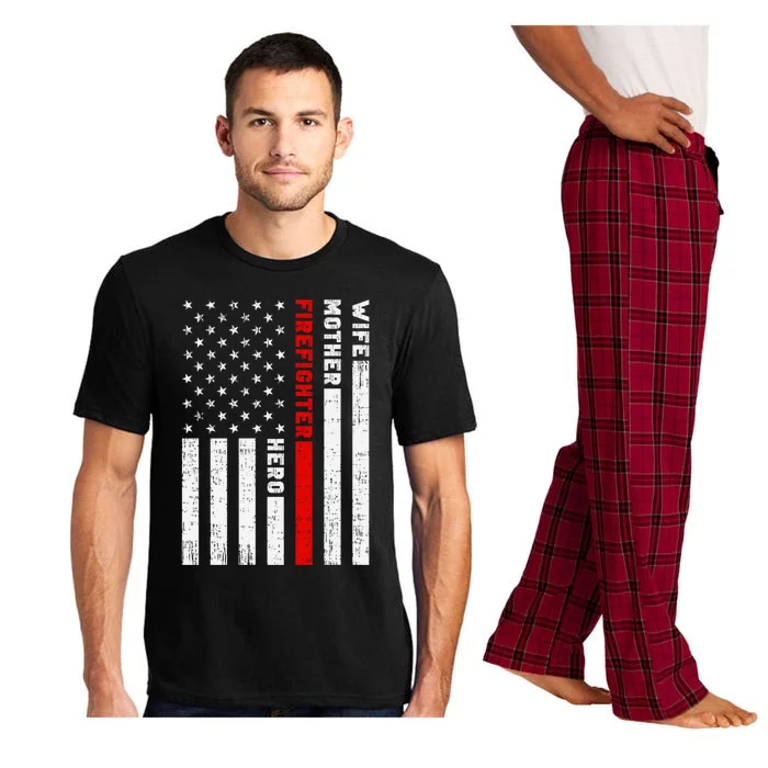 Wife Mother Hero Female Firefighter Thin Red Line Flag Gift Pajama Set