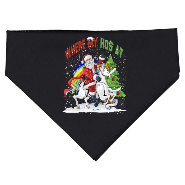 Where My HoS At Santa Claus Riding Unicorn Happy Christmas Gift USA-Made Doggie Bandana