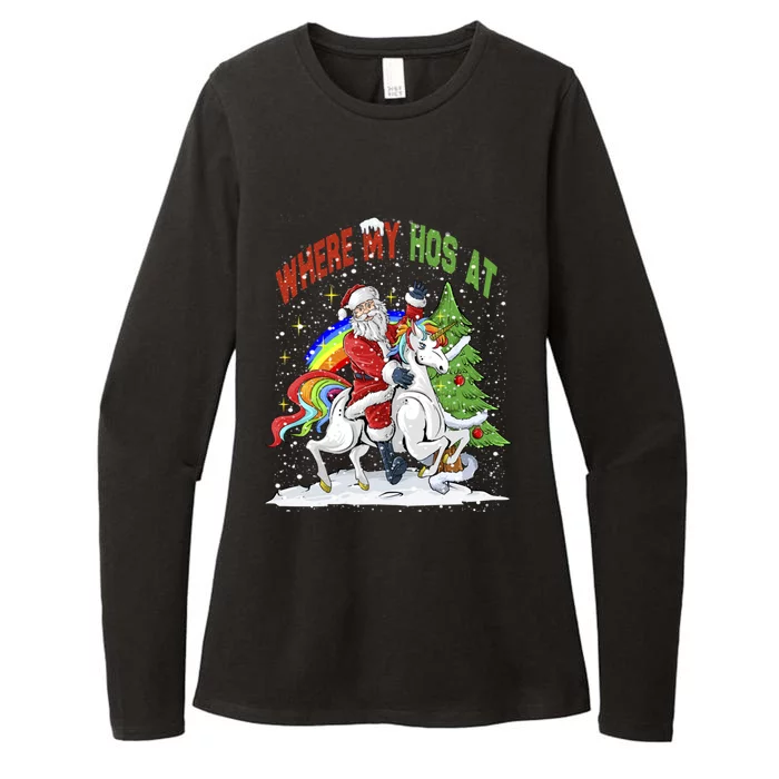 Where My HoS At Santa Claus Riding Unicorn Happy Christmas Gift Womens CVC Long Sleeve Shirt