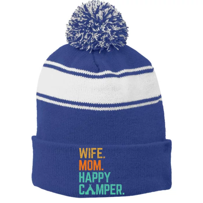 Wife Mom Happy Camper Cute Funny Matching Family Camping Cute Gift Stripe Pom Pom Beanie