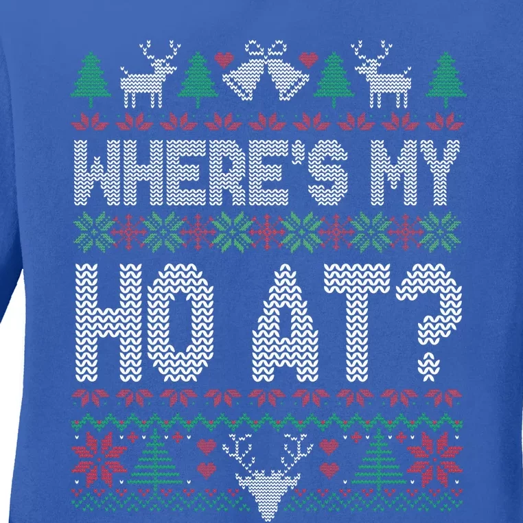 Where My Ho's At Ho Matching Couple Christmas Ugly Sweater Ladies Long Sleeve Shirt