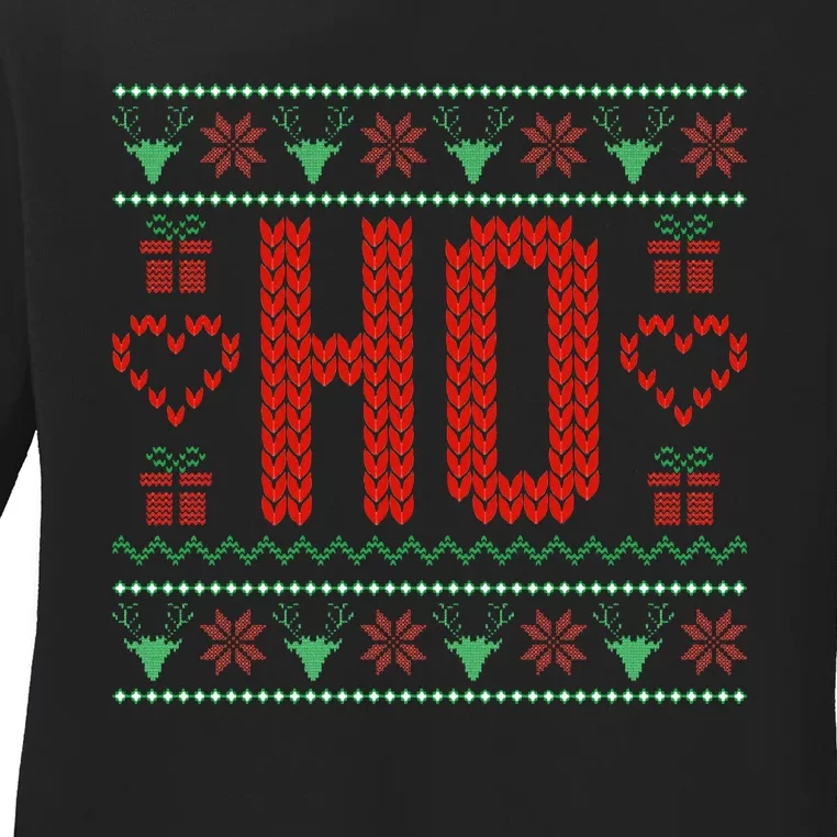 Where My Ho's At Ugly Christmas Sweater Couples Matching Ladies Long Sleeve Shirt