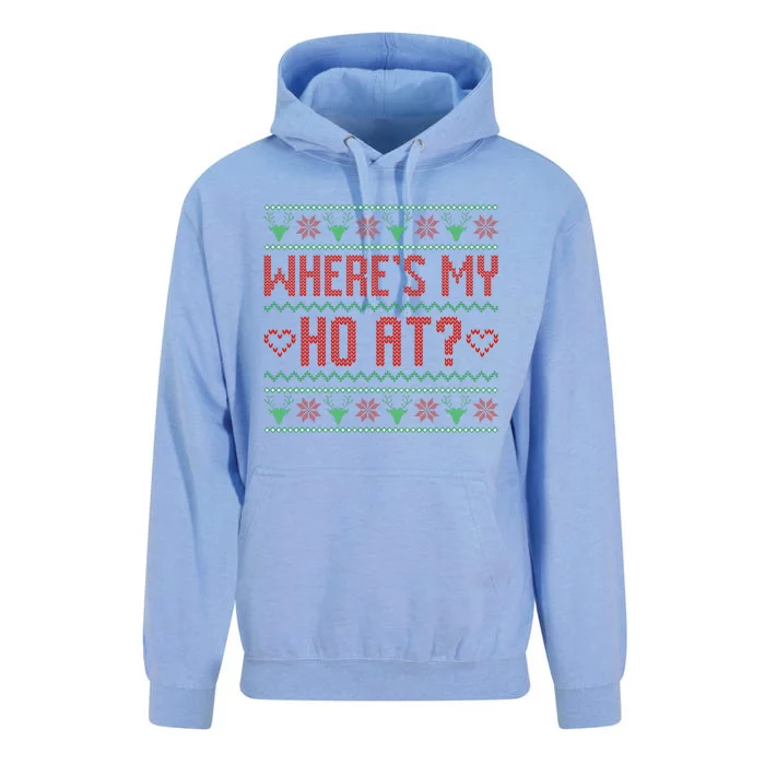 Where My Ho's At Ugly Christmas Sweater Couples Matching Unisex Surf Hoodie