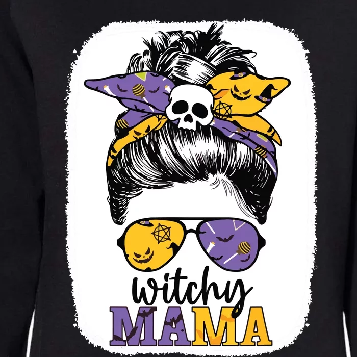 Witchy Mama Halloween Skull Witch Mom Messy Bun Spooky Womens California Wash Sweatshirt