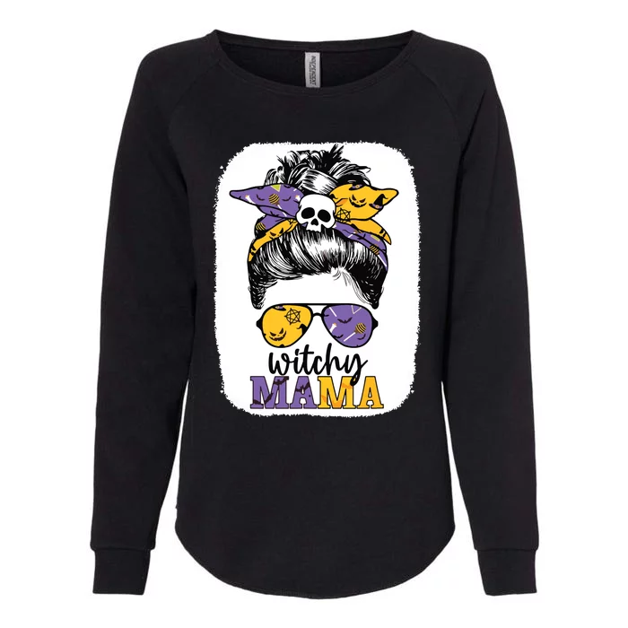 Witchy Mama Halloween Skull Witch Mom Messy Bun Spooky Womens California Wash Sweatshirt