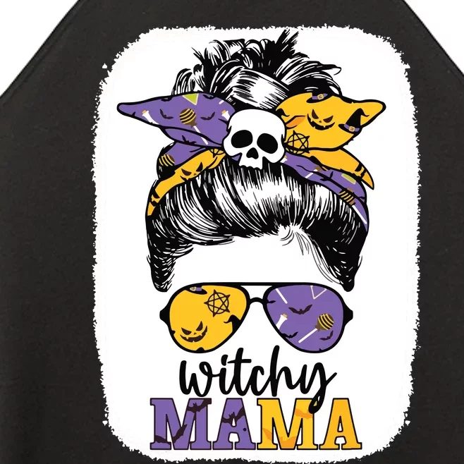 Witchy Mama Halloween Skull Witch Mom Messy Bun Spooky Women’s Perfect Tri Rocker Tank