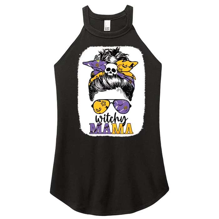 Witchy Mama Halloween Skull Witch Mom Messy Bun Spooky Women’s Perfect Tri Rocker Tank