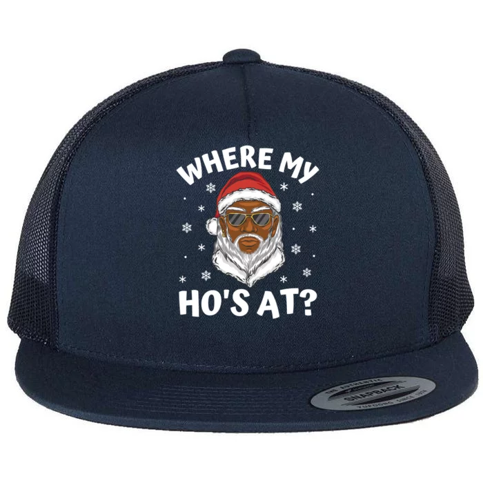 Where My HoS At Christmas Black African American Santa Xmas Cute Gift Flat Bill Trucker Hat