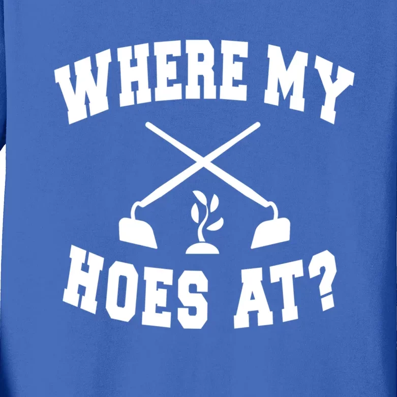 Where My Hoes At? Funny Gardening Landscaping Farmer Humor Cool Gift Kids Long Sleeve Shirt