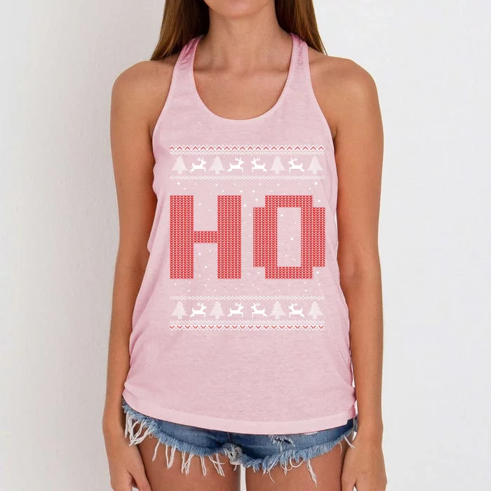 Where My HoS At Ho Matching Couple Santa Ugly Christmas Gift Women's Knotted Racerback Tank