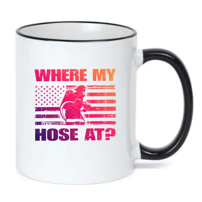 Where My Hose At American Flag Firefighter Thin Red Line Cute Gift Black Color Changing Mug