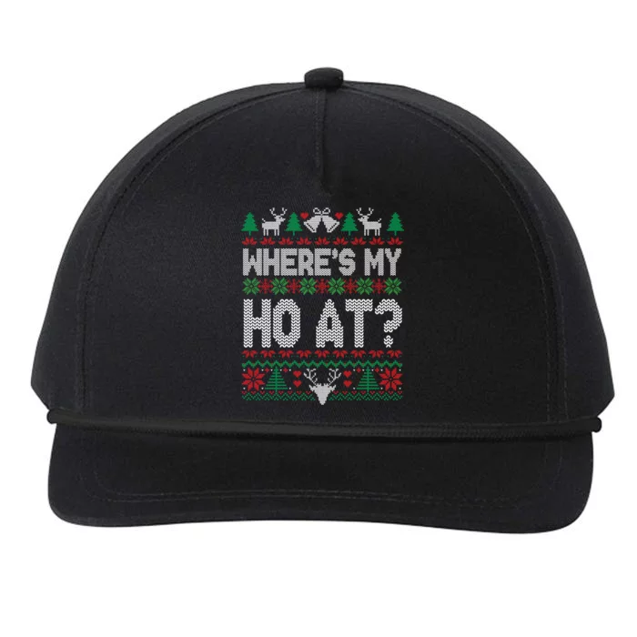 Where My HoS At Ho Matching Couple Christmas Ugly Sweater Cool Gift Snapback Five-Panel Rope Hat