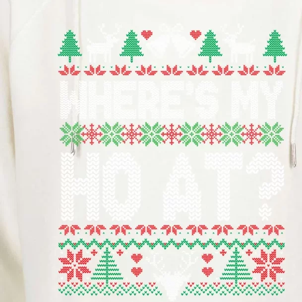 Where My HoS At Ho Matching Couple Christmas Ugly Sweater Cool Gift Womens Funnel Neck Pullover Hood