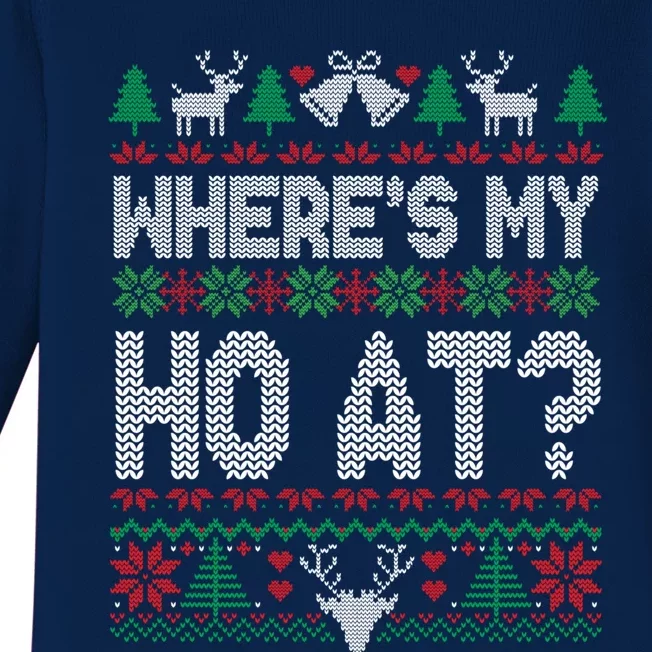 Where My HoS At Ho Matching Couple Christmas Ugly Sweater Cool Gift Baby Long Sleeve Bodysuit