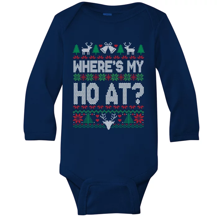 Where My HoS At Ho Matching Couple Christmas Ugly Sweater Cool Gift Baby Long Sleeve Bodysuit