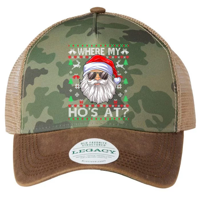 Where My Hos At Christmas Pajamas Santa Adult Humor Funny Legacy Tie Dye Trucker Hat