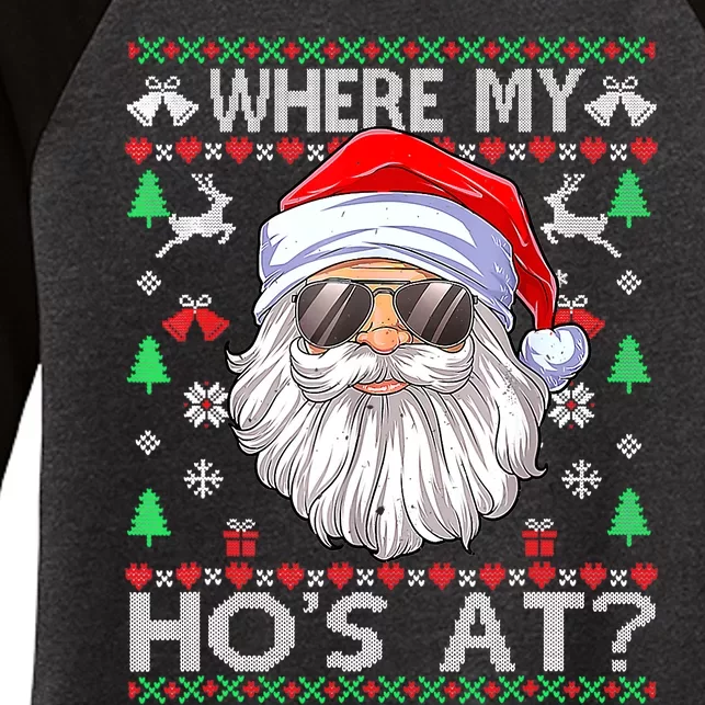 Where My Hos At Christmas Pajamas Santa Adult Humor Funny Women's Tri-Blend 3/4-Sleeve Raglan Shirt