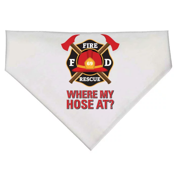 Where My Hose At Funny Firefighter Gift USA-Made Doggie Bandana