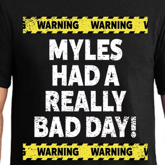 Warning Myles Had A Really Bad Day Mood Grumpy Name Funny Gift Pajama Set