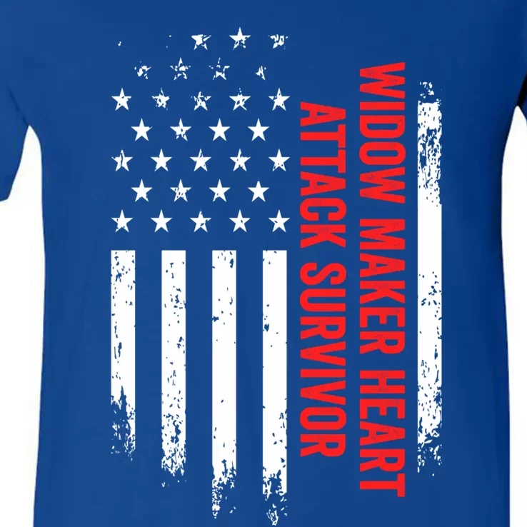 Widow Maker Heart Attack Survivor American Flag Recovery Gift V-Neck T-Shirt