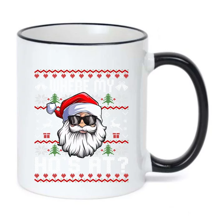 Where My Hos At Ugly Christmas Sweater Santa Claus Style Gift Black Color Changing Mug