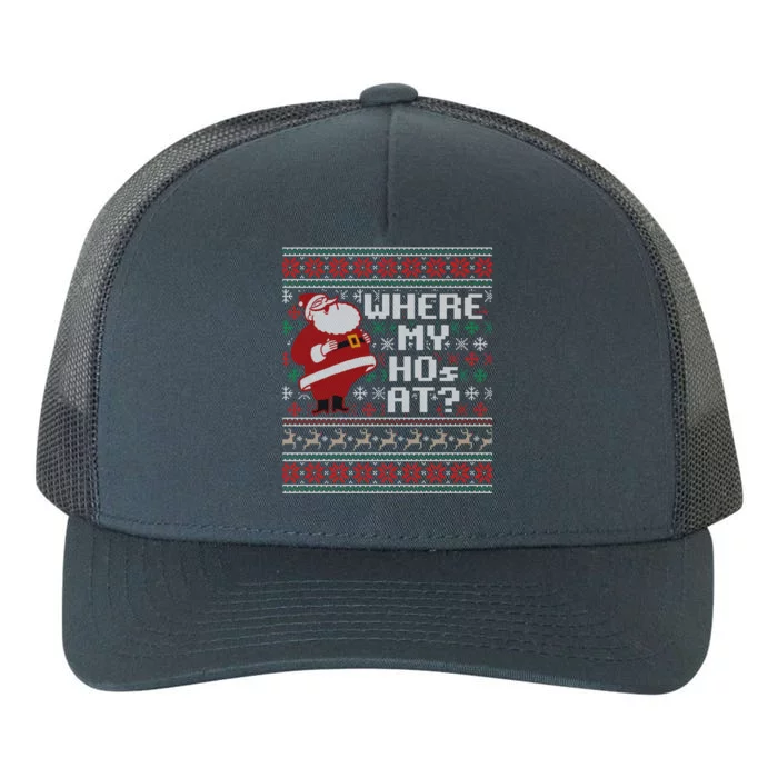 Where My Hos At Ugly Christmas Sweater Style Gift Yupoong Adult 5-Panel Trucker Hat