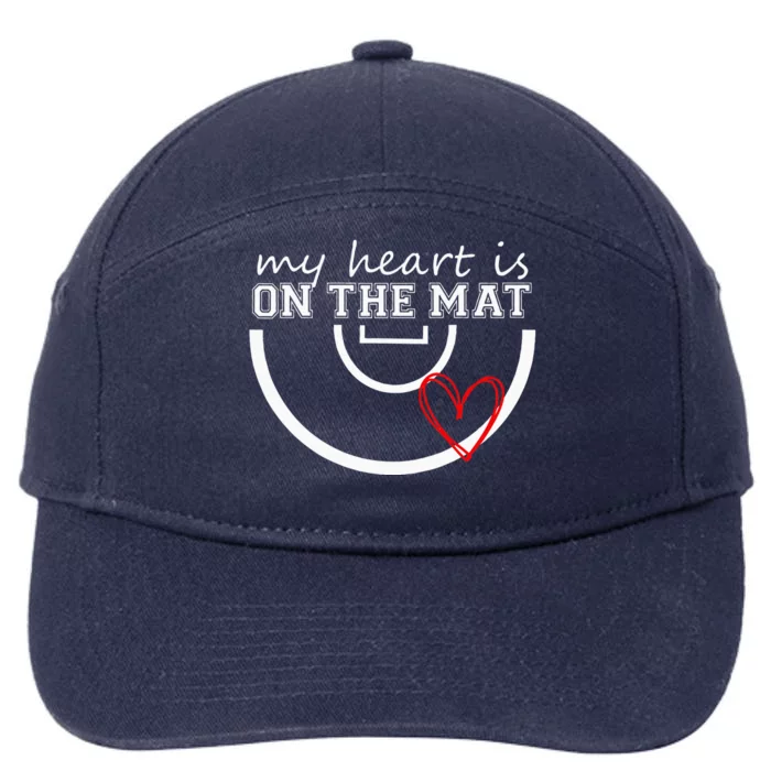 Wrestling My Heart Is On Mat Mom Wrestle Cricut 7-Panel Snapback Hat