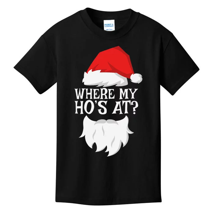 Where My Ho's At  Santa Funny Christmas Kids T-Shirt