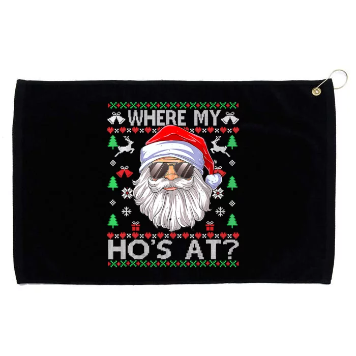 Where My Hos At Christmas Santa Adult Humor Funny Santa Ugly Grommeted Golf Towel