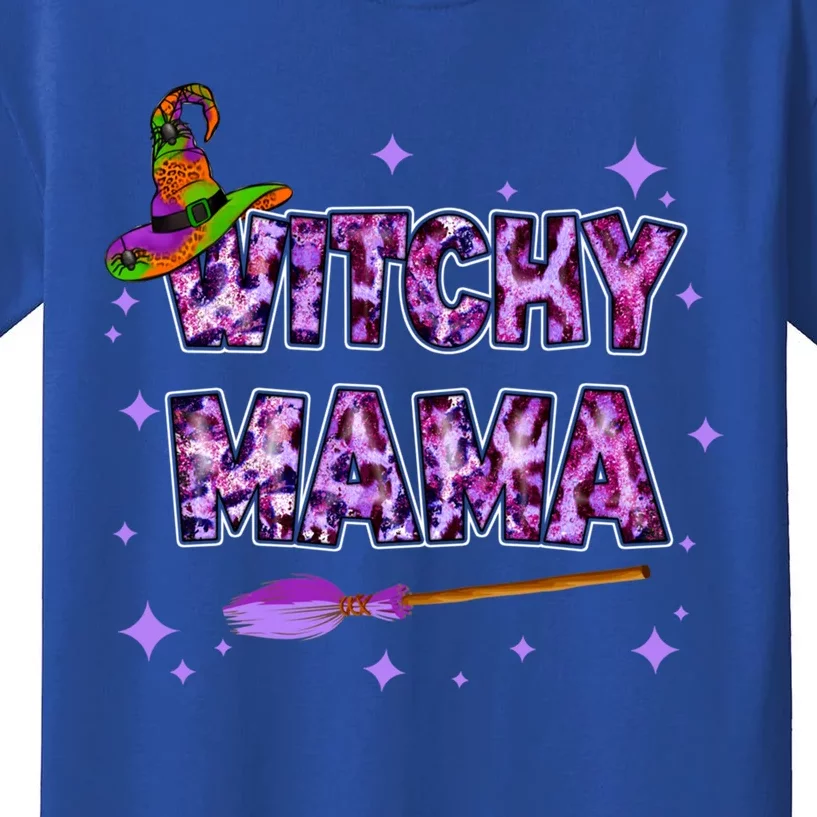 Witchy Mama Halloween Leopard Funny Witch Mom Spooky Gift Kids T-Shirt