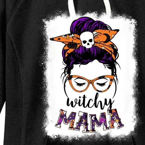 Witchy Mama Halloween Messy Bun Hair Witch Mom Spooky Gift Women's Fleece Hoodie