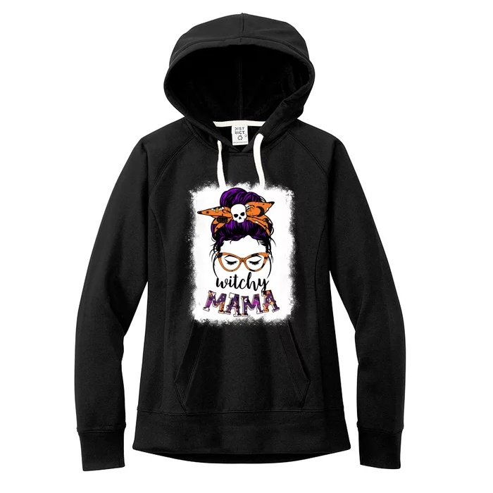 Witchy Mama Halloween Messy Bun Hair Witch Mom Spooky Gift Women's Fleece Hoodie