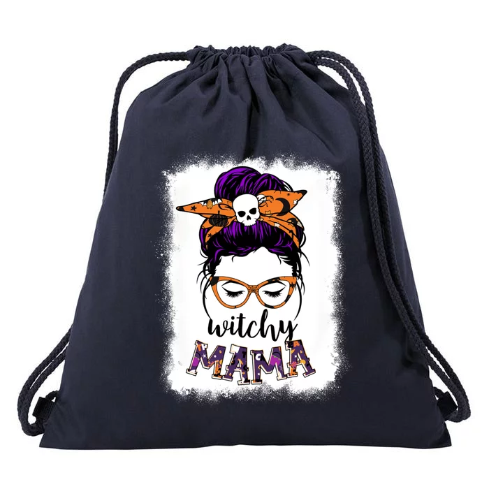 Witchy Mama Halloween Messy Bun Hair Witch Mom Spooky Gift Drawstring Bag