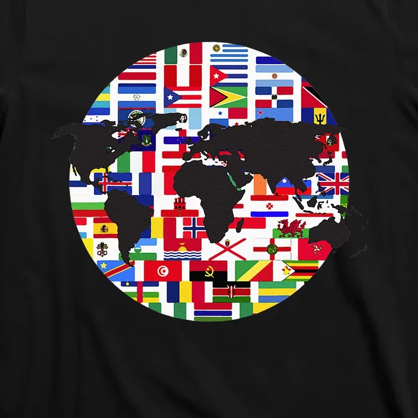 World Map International Country Flags Traveling World Flags T-Shirt