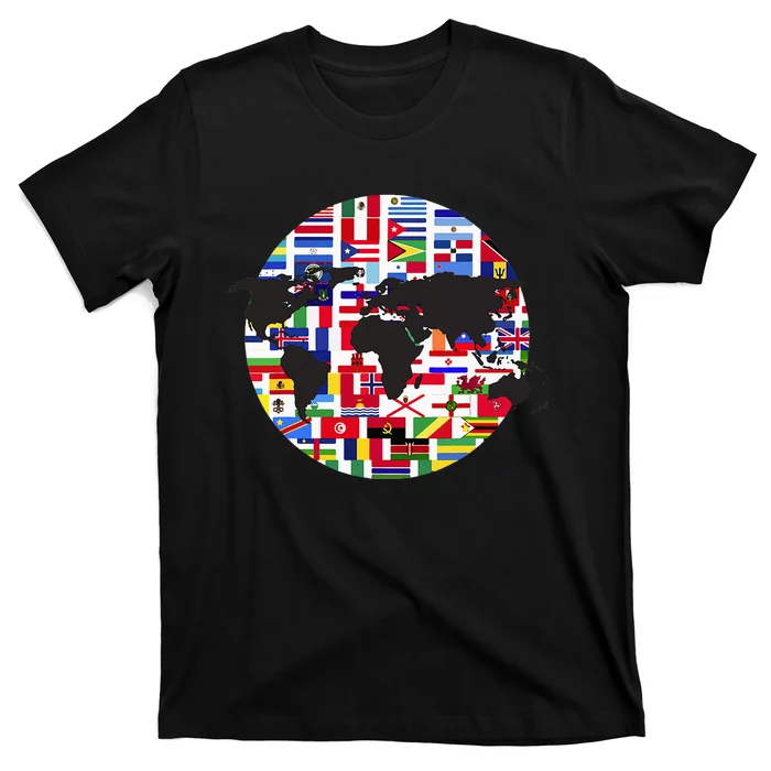 World Map International Country Flags Traveling World Flags T-Shirt