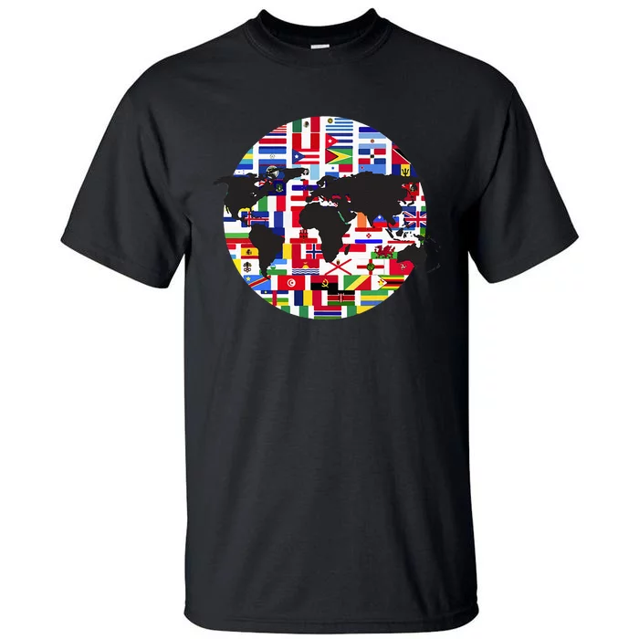 World Map International Country Flags Traveling World Flags Tall T-Shirt