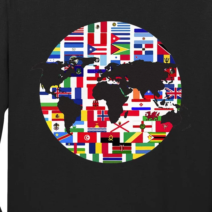 World Map International Country Flags Traveling World Flags Tall Long Sleeve T-Shirt