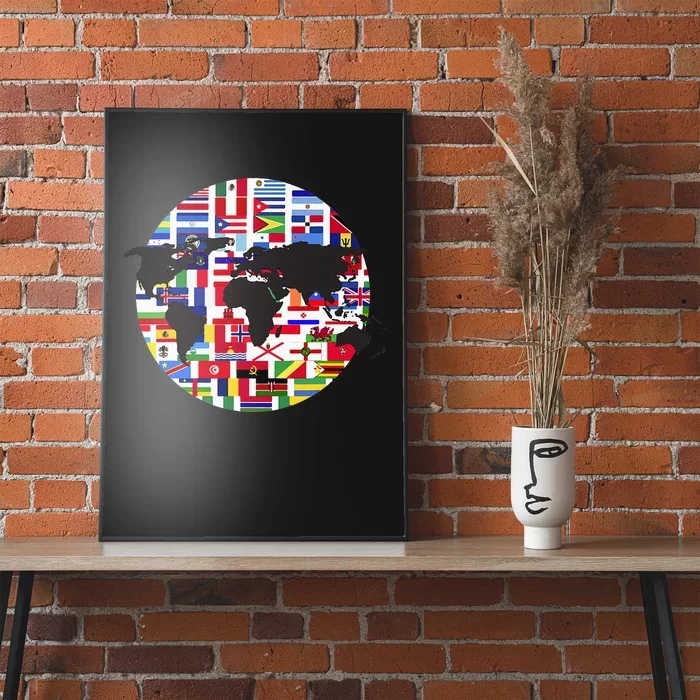 World Map International Country Flags Traveling World Flags Poster