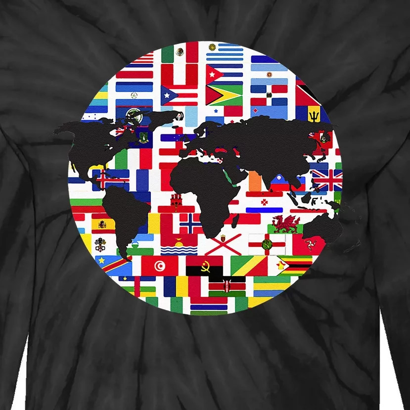 World Map International Country Flags Traveling World Flags Tie-Dye Long Sleeve Shirt