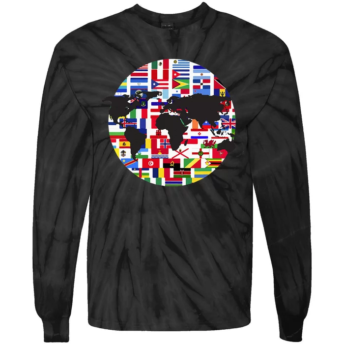 World Map International Country Flags Traveling World Flags Tie-Dye Long Sleeve Shirt