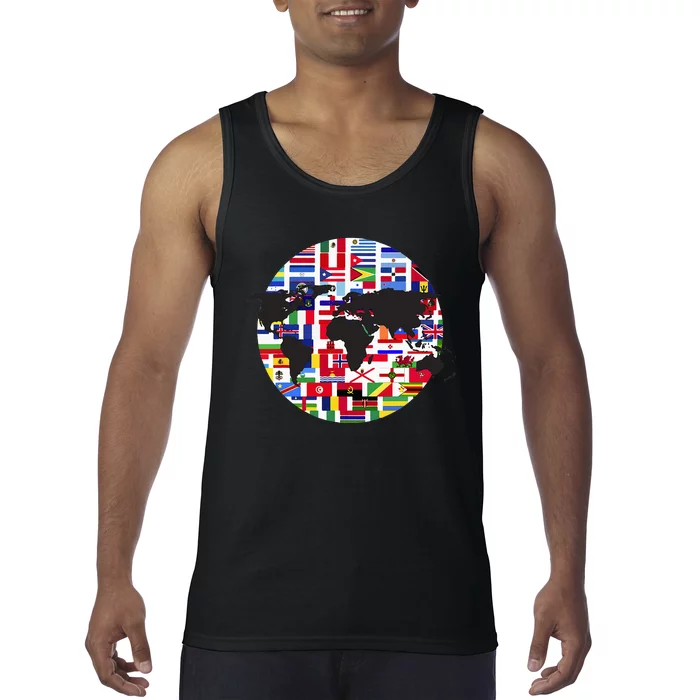 World Map International Country Flags Traveling World Flags Tank Top