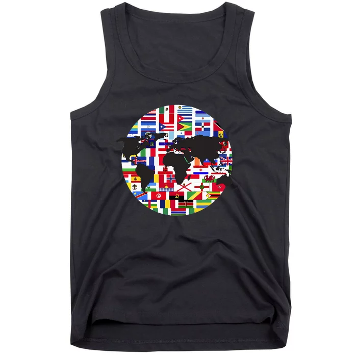 World Map International Country Flags Traveling World Flags Tank Top